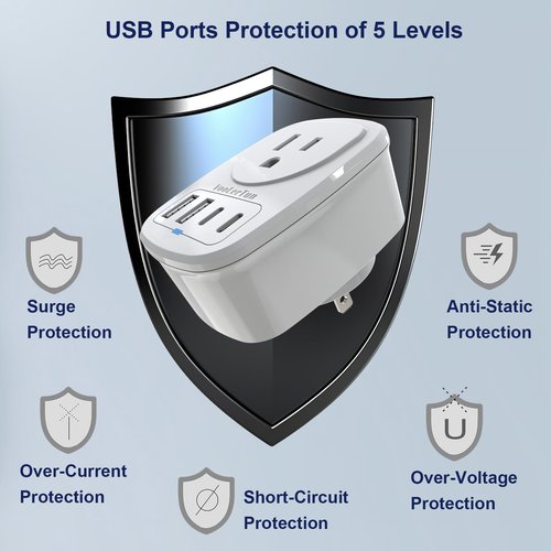 VooLerTun 5 in 1 Type A Plug Travel Adapter,2 Packs Japan Adapter Plug, Japan Plug Travel Converter with 2 USB C,2 USB A Ports and 1 American Outlet,US Socket to Philippine