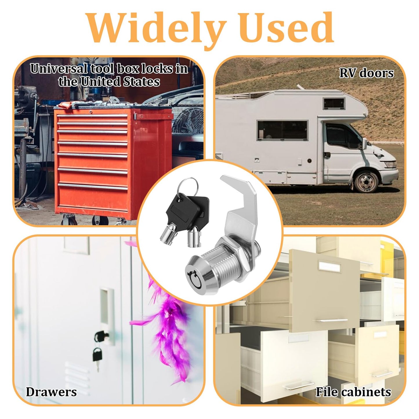 General Lock Replacement 5/8" Cabinet Cam Lock Keyed Alike Tool Box Locks with Keys Hook Cams Toolbox Locks for RV Storage Compartment Door Tool Cart Mailbox