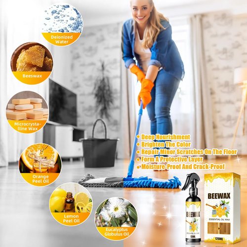 G · PEH 2PCS Natural Beeswax Care Spray & Restorer: Beeswax Spray Furniture Polish, Wood Cleaner,Natural Wood Furniture Polish for Floor, Tables, Cabinets (240ml+Sponge+Cloth)