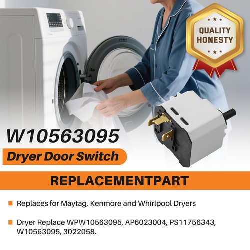 W10563095 Dryer Push-to-Start Switch for Maytag, Kenmore and Whirlpool Dryers Replaces WPW10563095, AP6023004, PS11756343, W10563095, 3022058, 2 Year Warranty