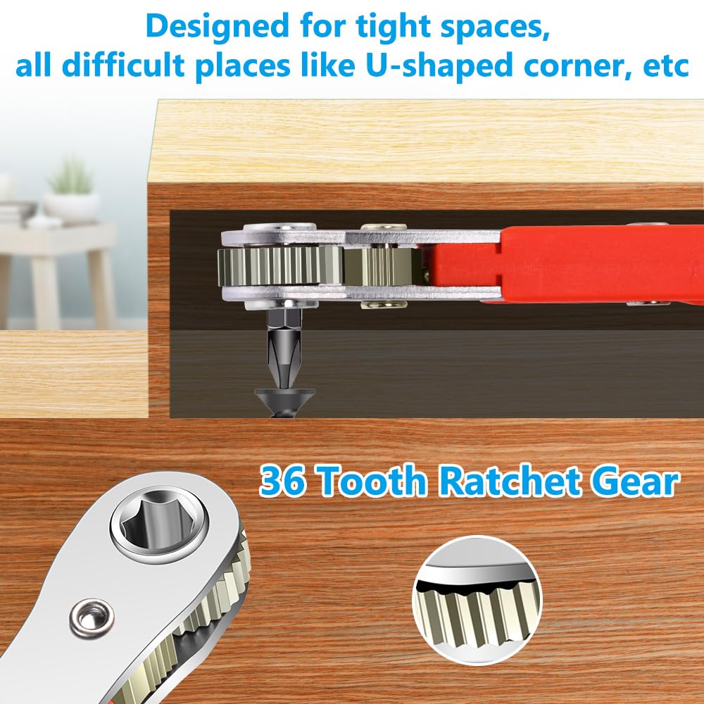 OSDUE Mini Ratchet Wrench Screwdriver Bit Set, 21 PCS Ratchet Screwdriver Set 1/4 Ultra Low Profile Micro Socket Set, High Torque Offset Reversible Screwdriver,w/Phillips, Hex for Tight Spaces