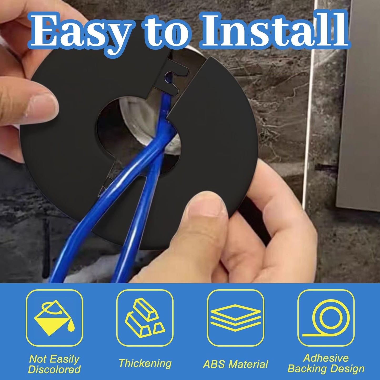 5Pcs Wall Split Flange for 1"/26mm Diameter Pipe ABS Round Self-Adhesive Escutcheon Plates Water Pipe Decoration Cover for Water Pipe Faucet Wall Hole Decoration (Black)