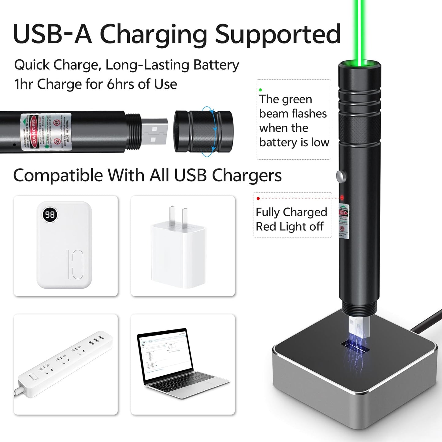 [Professional] Rechargeable Green Line Light Flashlight Long Distance Range for TV/LED/LCD Screens Tactical Flashlights Presentation Office/Classroom/Outdoors/Astronomic/Construction [201] (1)