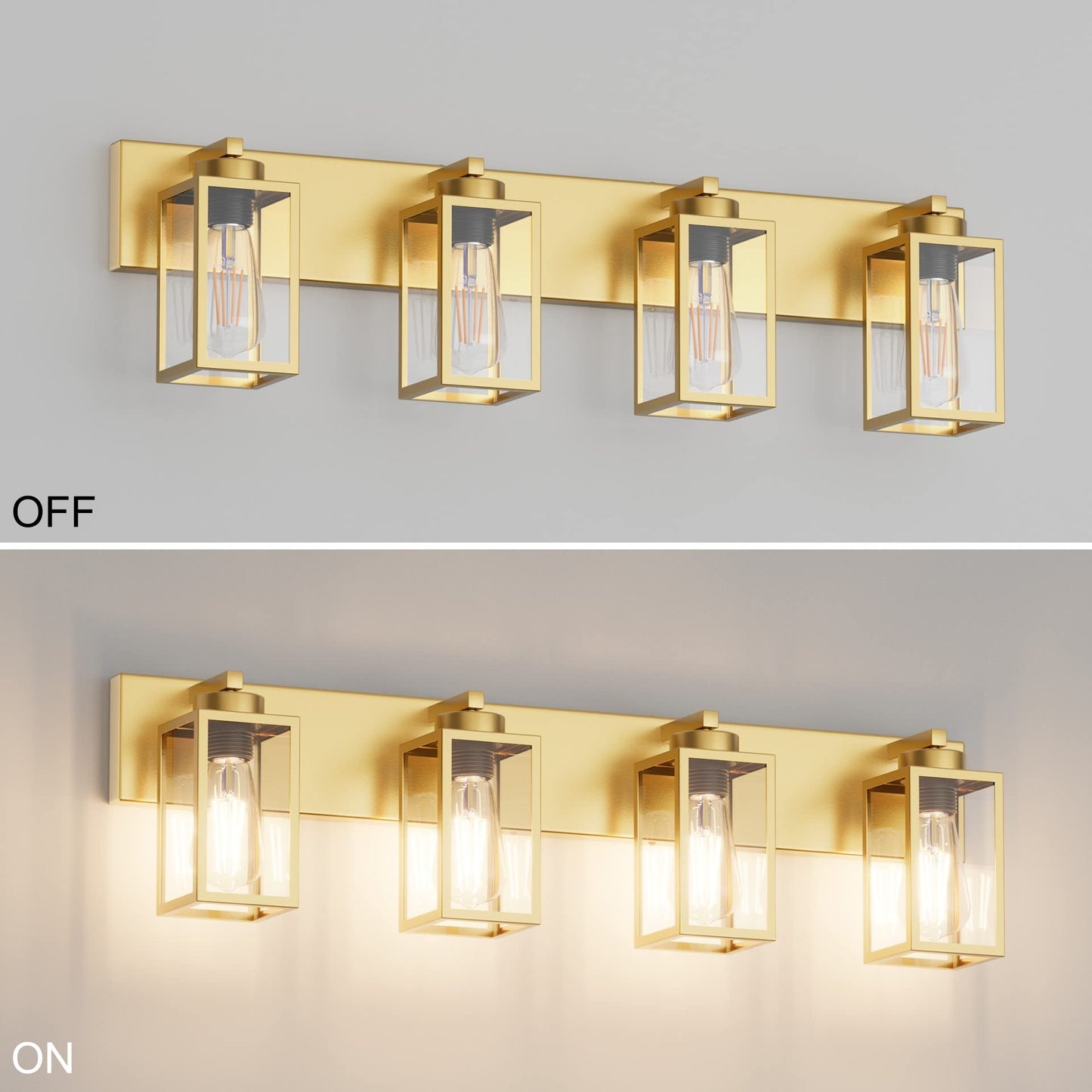 Aipsun Gold Bathroom Light Fixtures 4 Light Vanity Light Bathroom Farmhouse Lighting Fixtures Industrial Vanity Light (Exclude Bulb)