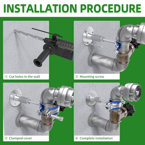TAISHER 3PCS 304 Stainless Steel Wall Mount Ceiling Mount Adjustable Pipe Supports，Adjustable Pipe Strap Bracket Clamp，Suitable for 1-1/2 inch diameter tubes (44-46mm)，Adjustable Height 100-200mm