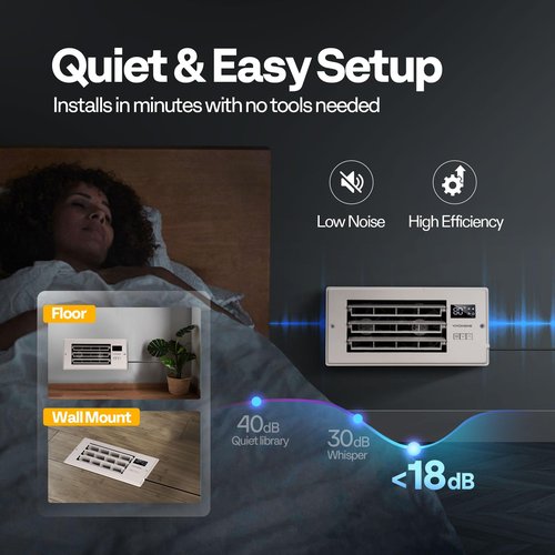 VIVOHOME 4'' x 10'' Opening Register Booster Fan with Adjustable Wind Direction Louver, Smart Intelligent Thermostat & 10-Speed Remote Control - 11.4" x 5.5" Vent Cover for Room, Floor, Wall - White