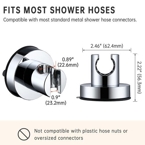 V-Frankness Shower Holder with Suction Cup, Removable No-Drill Wall Mount, Universal Bathroom Hose Bracket, Chrome