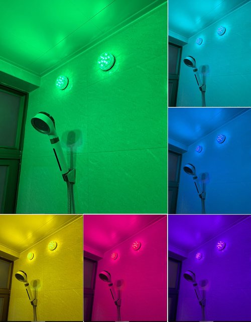 Seagenck Bathroom Lights Wireless Battery Operated, Waterproof Led Glow Light for Bath Shower Spa Vanity Lights, for Over Mirror Wall Ceiling Lights, RGB Multi Color Remote Controlled, 2pcs