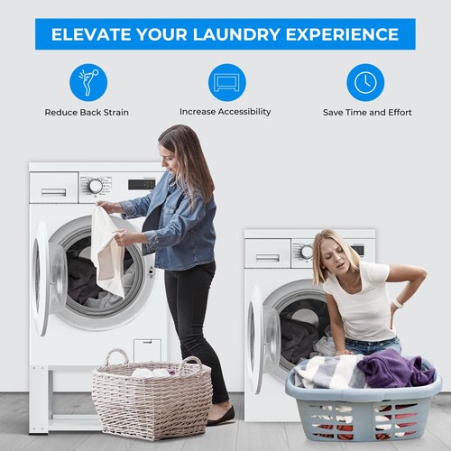 Matalde 28" Washer and Dryer Pedestals Fit 27 and 28 Inch, Laundry Pedestal Stand for Washer and Dryer ,Alloy Steel Washing Machine Stand Raiser, Washer Dryer Pedestal 15.75'' Height White