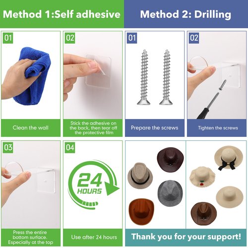 Beeveer 8 Pcs 4 Inch Hat Hooks for Wall Cowboy Hat Rack Strong Adhesive Cap Holder Organizer for Baseball Caps Western Room Decor (Transparent)