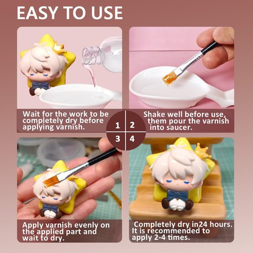 Air Dry Clay Varnish Set with 2 Brushes and 2 Dishes, 50ML x 2 Acrylic Glaze, Clear Clay Glaze Used to Prevent Clay Cracking, Scratches, and Wear, Having a Gloss Glaze Effect (Gloss)