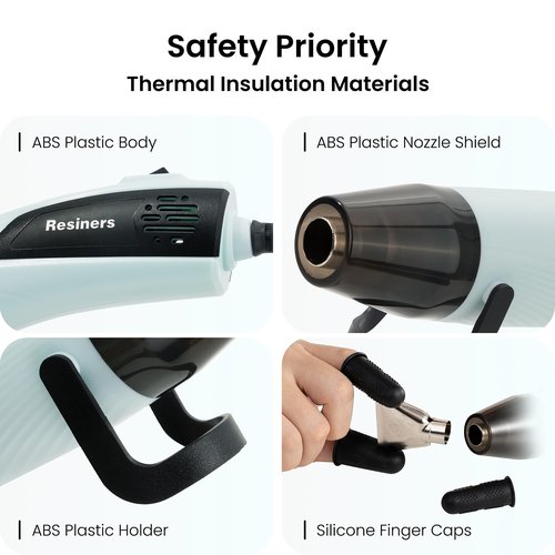 Resiners Heat Gun for Resin, 350W Fast Heating Dual Temp Heat Gun (482°F~662°F) with 3 Nozzles & 3 Silicone Covers, 4.9Ft Long Heat Gun for Bubble Remove,Vinyl Shrink Wrap,Candle Making,Epoxy Resin