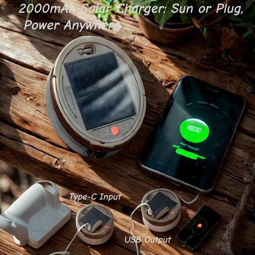 Olizurch Camping String Lights Solar USB Rechargeable, Retractable String Lights Camping 4 in 1 Led Roll Up Waterproof Outdoor Hanging Fairy Lights 33FT with 8 Modes for Tent Garden Party Festival