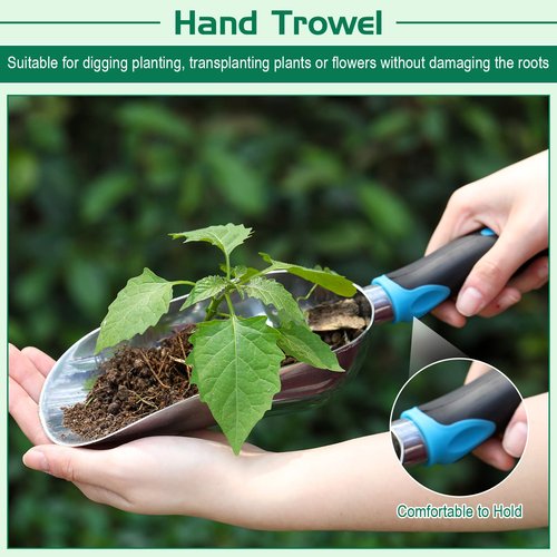 2 Pcs Soil Scoop 13.39 x 3.82 Inch Aluminum Transplanter Trowel Bend Proof Garden Tools Large Heavy Duty Hand Shovel with Comfort Soft Non Slip Grip Handle Garden Gifts for Digging Fertilizer (Blue)