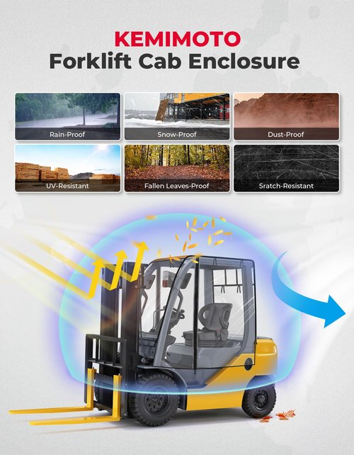 KEMIMOTO Forklift Cover for Rain with Rear Window, Waterproof Cab Enclosure 0.8MM Thick Fork Truck Cover PVC Film, Anti-UV Universal Fit, 61"Top 51.2" L x 41.3" W x 51.1" H, Fit Forklift up to 8000 lb