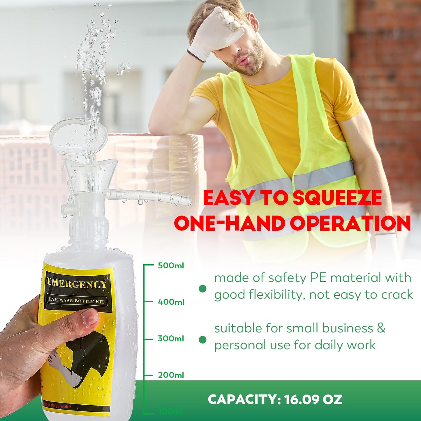 CGOLDENWALL Upgraded Portable Eye Wash Station OSHA Approved Emergency Eye Wash Kit, Sturdier Bottle Holder Larger Mirror, 2 * 16.9oz Empty Eyewash Bottles, NO Solution (White Cap)