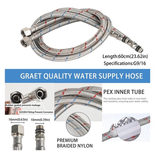 G1/2 G3/8 G9/16 Stainless steel metal woven cold and hot water inlet hose Household toilet water heater accessories pipes(50CM_G3-8)