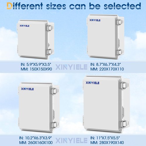 XINYIELE Waterproof Outdoor Project ABS Plastic Junction Box IP67 Weatherproof Dustproof Enclosure with Hinged Cover, Mounting Plate,Wall Brackets for Power Project (5.9"X5.9"X3.5")