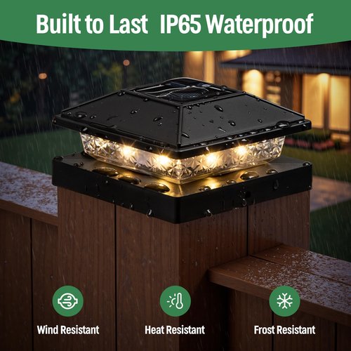 JOFIOS 16pack Modern Black Solar LED Post Cap Lights, 16 x LED, Waterproof, Solar Powered, Anti-Rust, for Deck, Fence, Porch, Garden, Patio