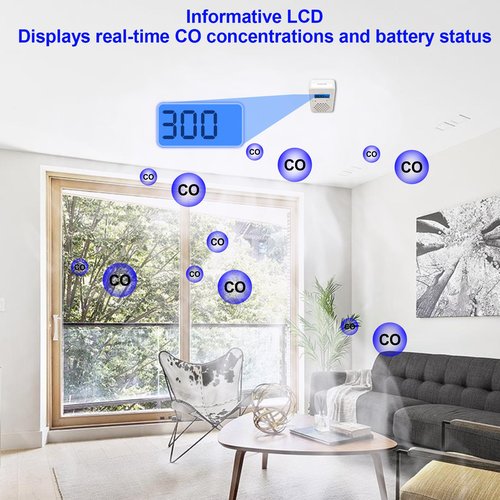 Carbon Monoxide Detector Alarm with Digital LCD Display, CO Detector Alarm with Replaceable Battery,Test-Reset Button, Low Battery Indicator, Portable,complies with UL2034(Batteries NOT Included)