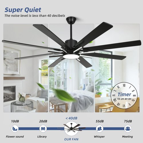 YYEHON 72 Inch Modern Ceiling Fan with Lights & Remote, Large Chandelier Ceiling Fan for Living Room, Patio, Farmhouse, 8 Blades & 9 Lights, 6-Speed Reversible DC Motor, 3 CCT, Black
