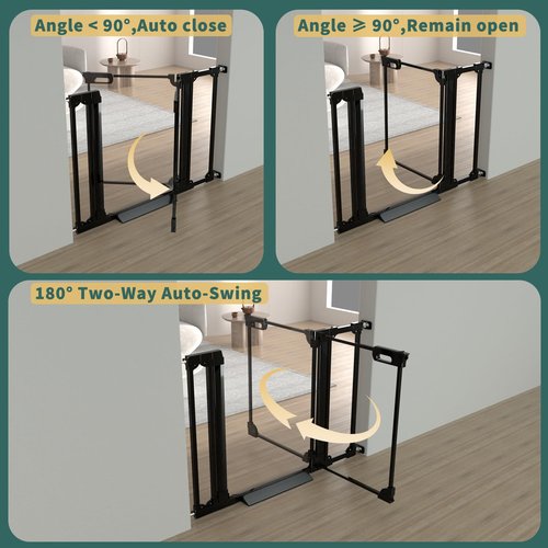 AiWMGL Clear Baby Gate 29.13-37.79" Wide Acrylic Safety Proof Dog Puppy Pet Barrier for Stairs, Transparent Adjustable Pressure Mounted No Drill Auto Close Indoor, Doorways, Hallway,Black