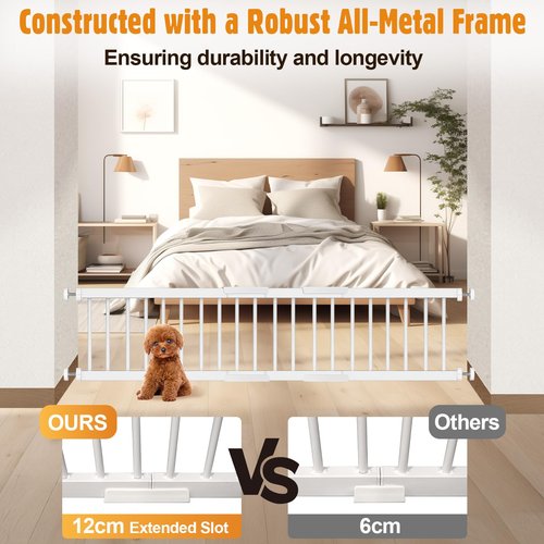 Metal Short Dog Gate - 16.5"-44" Adjustable Extra Wide, 14" Tall Pressure Mount Indoor Pet Gate, Easily Step Over Dog Gates with 3 Extension Kits, Small Puppy Gate for Doorways & Stairs