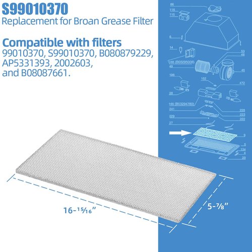 Range Hood Filter Replacement for Broan S99010370 - Replaces AP5950107, 99010370, 2002603, B08087661, B08087922, SB08087661 Aluminum Grease Filter