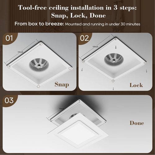12" Panel Bathroom Exhaust Fan with Light, Mounting Opening 10x10", 141CFM Bathroom Fan Light Combo, Ultra Quiet 1.0 Sone Exhaust Fan with LED Light, Ventilation Fan for Home/Office 6500K Non-dimmable