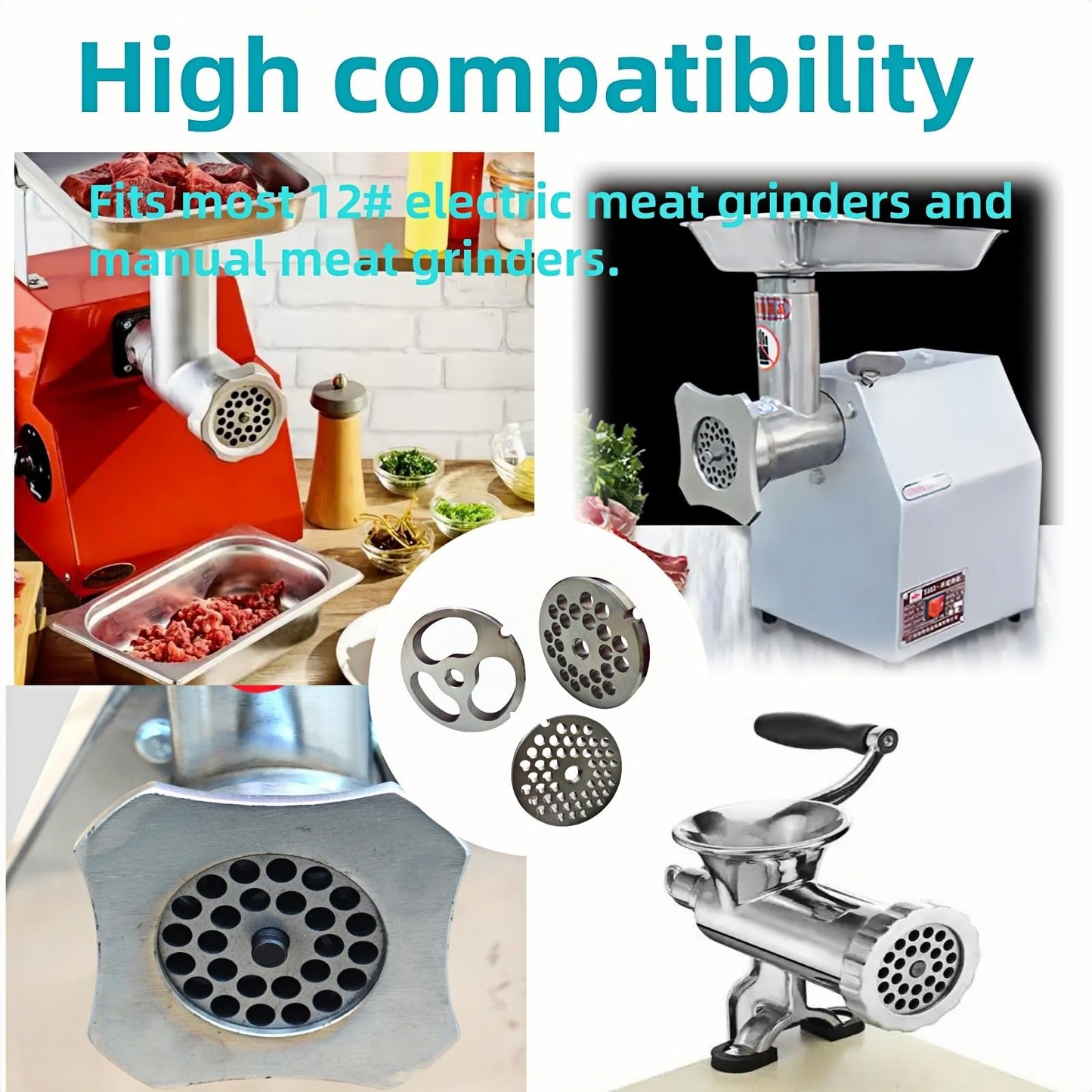 For Hobart, LEM, Cabelas, Weston and FGA Food Chopper, MTN Meat Grinders of #12 Stainless Steel Meat Grinder Plate Discs Blades，Cutting Disks Heavy Duty. (3 Big Hole Plate)