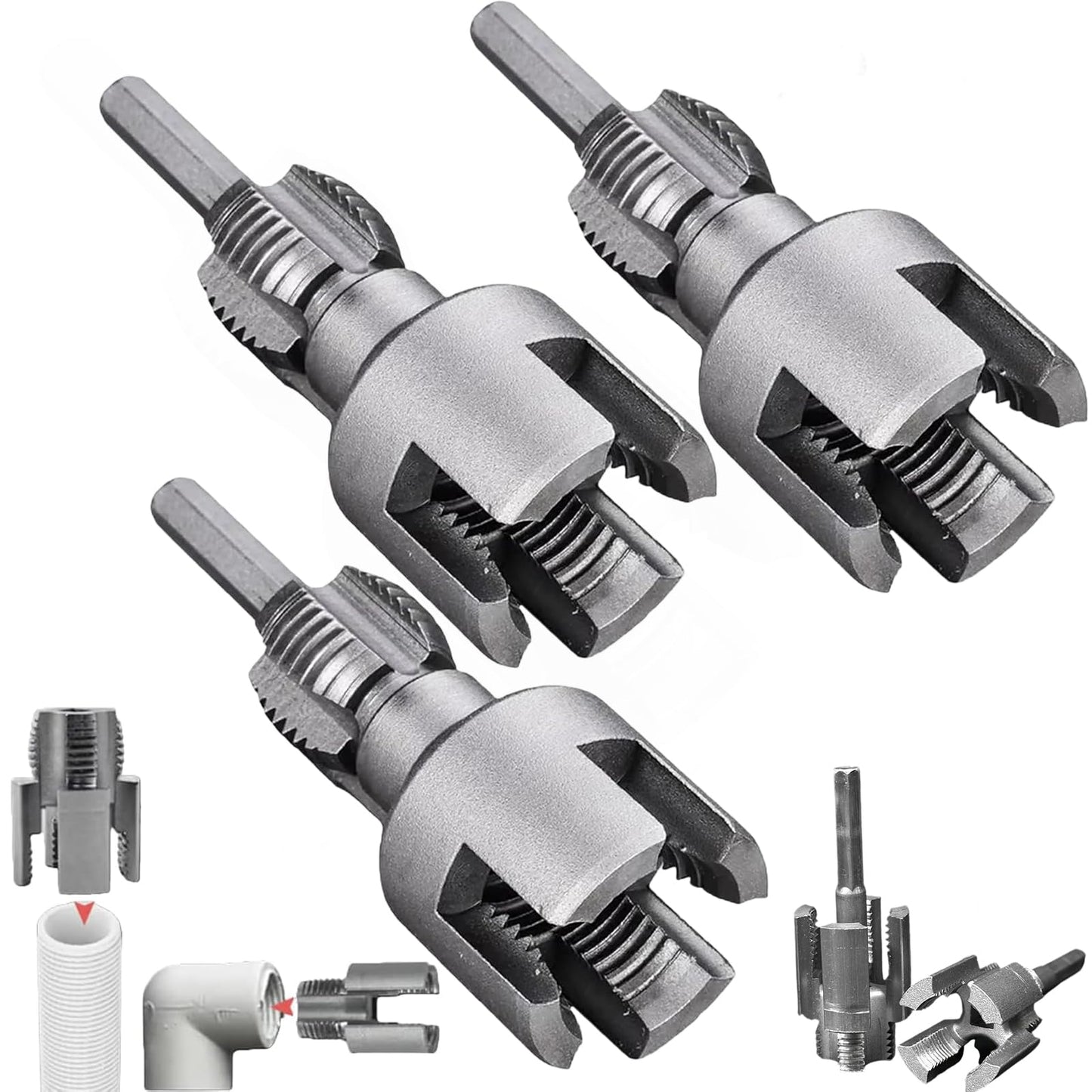 Integrated Internal External Pipe Threading Tool, Electric Drill Compatible 2 In 1 Pvc Pipe Threader Kit, 1/2" (Dn15) 3/4" (Dn20) Sizes Rethreading Tool (3/4 in*3)