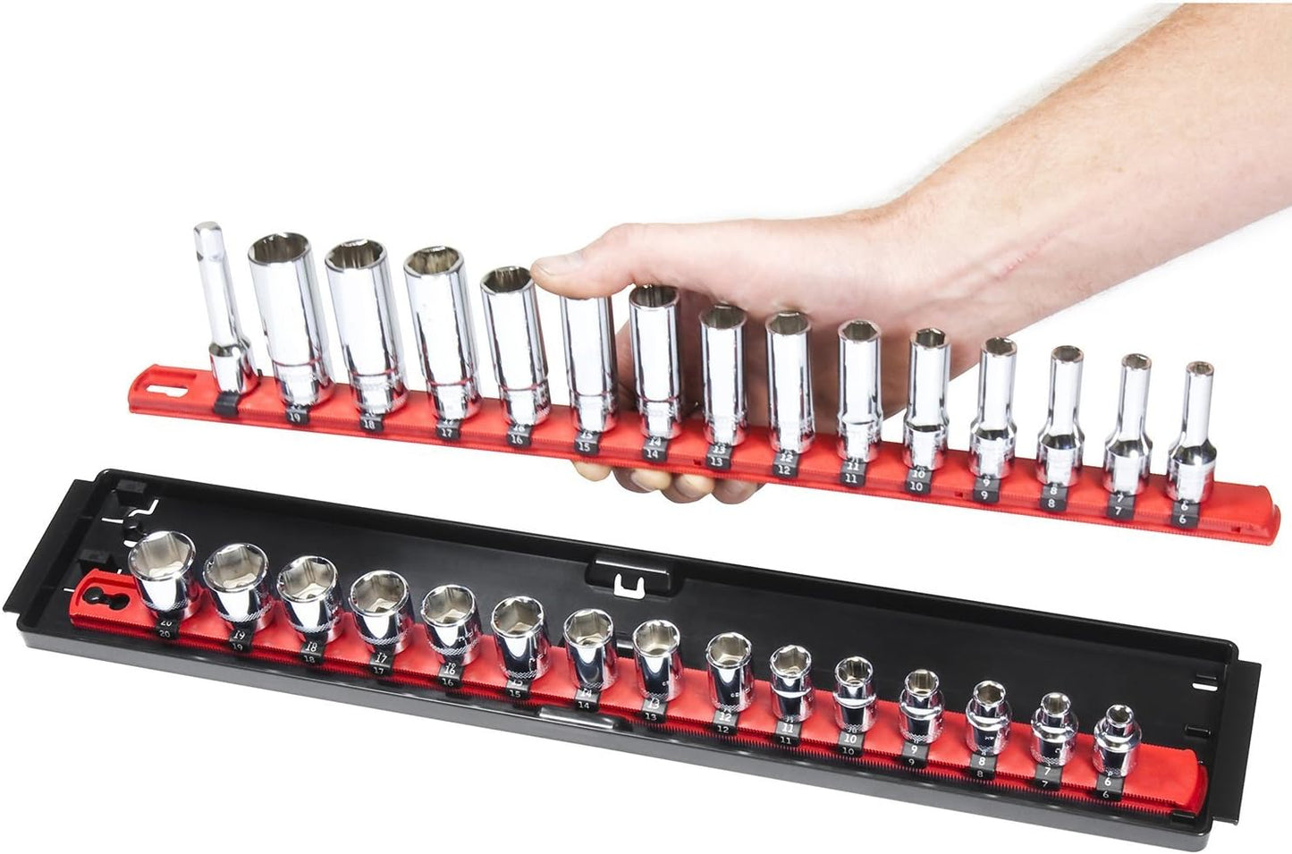 Ernst Manufacturing 19-Inch Socket Boss Organizer with Twist-Lock 2 Rails for 1/2-Inch Drive Sockets, Blue, Model 8457 – Secure and Durable Socket Storage Solution - Made in USA