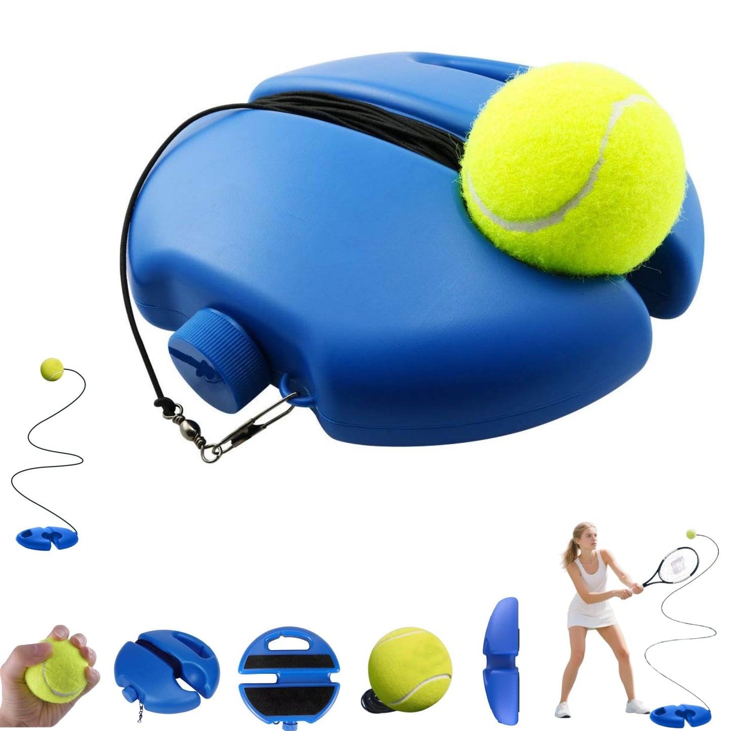 HISKI Tennis Ball Training Baseboard, Tennis Trainer Equipment Set, Tennis Trainer Ball with String, Tennis Trainer Rebound Ball, Multifunction Tennis Practice Rebounder for Backyard (Blue-1PC)