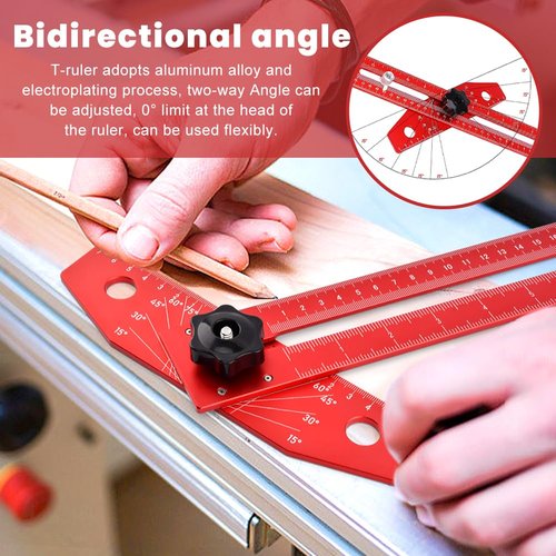 Woodworking Scriber Marking Line Ruler, 13.7"/35cm Adjustable T-Square Ruler with Dual Imperial/Metric Scales, Aluminum Alloy Sliding Square Ruler for Measure Angles, Position, Draw Lines
