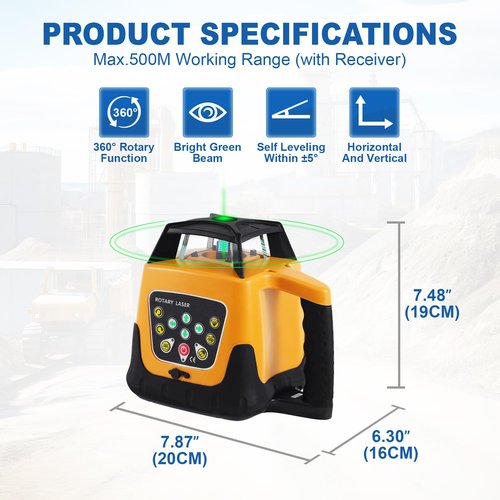 Iglobalbuy Rotary Laser Level Green Laser Self Leveling Kit, 500M Green Beam 360° Automatic Horizontal/Vertical Self-leveling Rotary Rotating Laser Level with Receiver