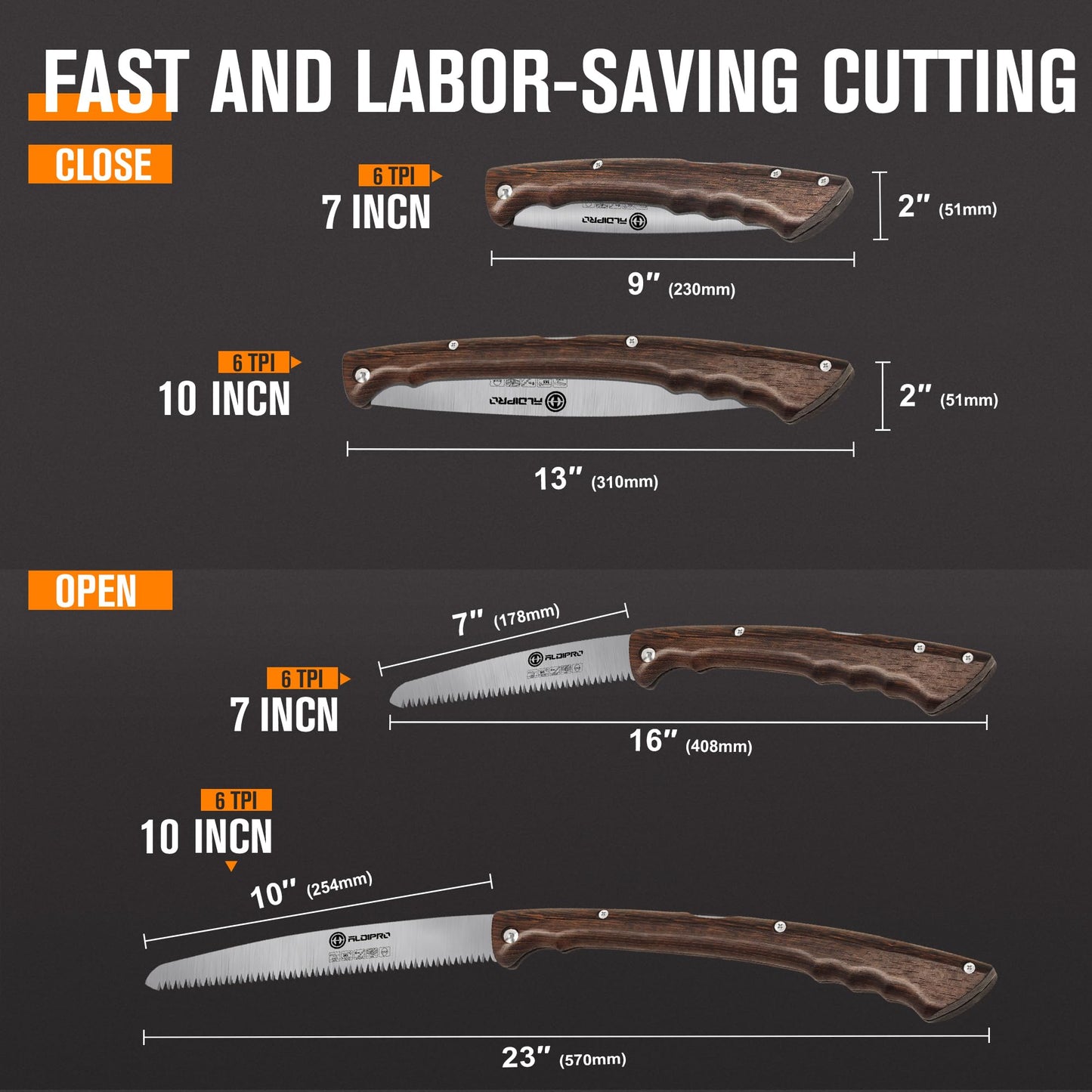 ALDIPRO 7" Folding Hand Saw with Genuine Wenge Wood Handle & Premium Brown Leather Sheath, Heavy Duty SK5 High Carbon Steel Pruning Saw for Bushcraft, Survival Gear, Camping & Tree Trimming, Gift