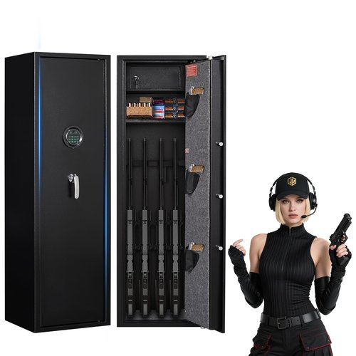 SHICHI 8-12 Gun Safes for Rifles and Pistols, Electronic Rifle Safes for Home, Shotgun Long Gun Cabinets, Large Gun Locker, Dual Alarm & Mute Mode Switching, Quick Access, No Assembly Required