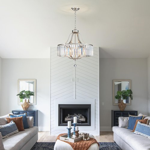 peskoe Modern Crystal Chandeliers Round 6-Light Large Brushed Nickel Pendant Lighting Fixture for Dining Room Living Room Kitchen Island Bedroom Hallway Hall Foyer, 21.7"