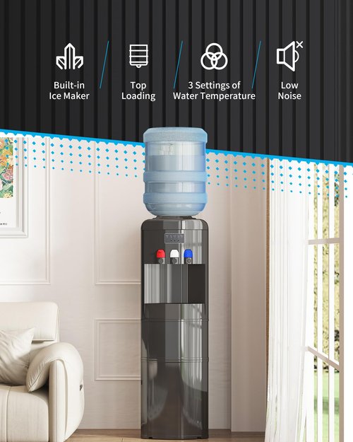 Muhub Water Dispenser with Ice Maker, Top Loading Hot and Cold Water Cooler with Child Safety Lock, 3 to 5 Gallon Water Dispenser with 3 Temperature Settings for Home,Office.