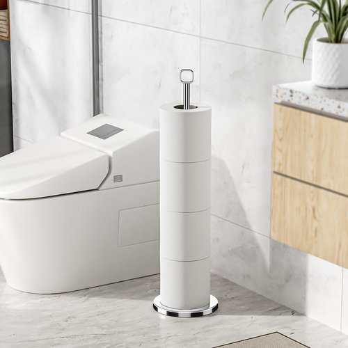 Chinpakden Toilet Paper Holder Stand - Free-Standing Tissue Paper Storage with Reserve Function, Black Toilet Paper Roll Holder for Bathroom, Stainless Steel.