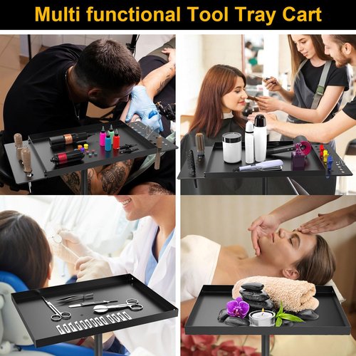 Rolling Tool Tray Cart, Mobile Work Table Tool Tray with 2 Tool Holder Metal Tattoo Tray Height Adjustable, Tool Table Rolling Utility Cart, Tray Cart Tool Storage for Salon Garage Bike Work Shop