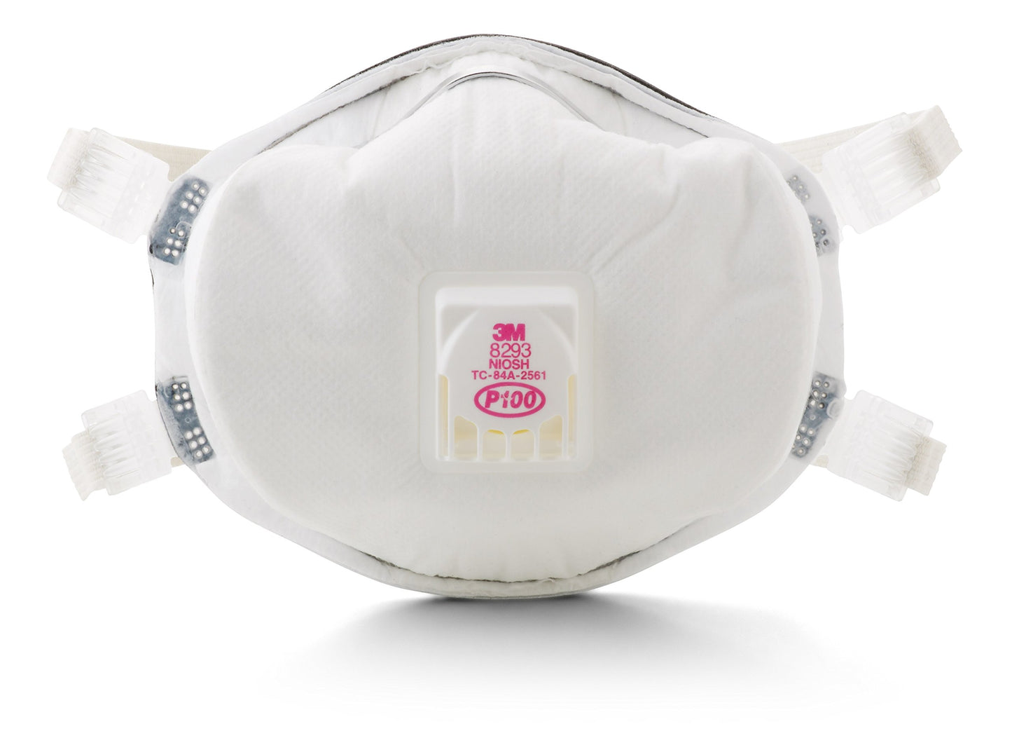 3M Disposable Particulate Cup Respirator 8293 P100 with Cool Flow Exhalation Valve, NIOSH APPROVED, Adjustable Buckle Straps and Noseclip, Face Seal, Individually Packaged