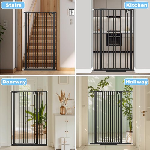 51.18" Extra Tall Cat Gate for Doorway,29.5"- 40.5" Wide Auto Close Tall Pet Gate No Drilling Pressure Mounted for Hallway Kitchen,Black