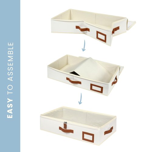 OrganiHaus Under Bed Storage Containers, Bedroom Storage and Organization Bins, Clothes Organizer for Closet with Clear Cover and Reinforced Handles - Set of 2 33x17x6 inches Off-White