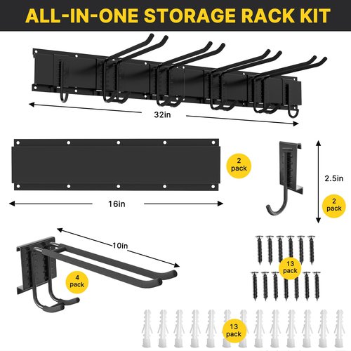 Madertool Garage Storage Organization System Ski Wall Rack, Wall Mounted Storage System, Garden Tool Hanger Rack for Skis Gears, Mop, Rake Shovel Yard Tools Wall Rack System Holds Up to 350lbs