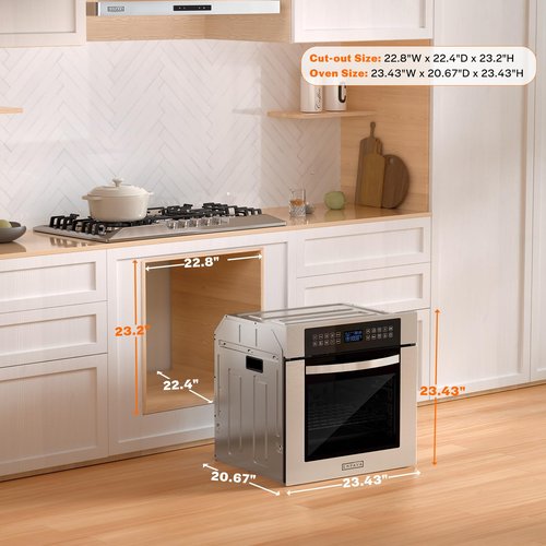 Empava 24 inch Electric Single 10 Cooking Funcitons, Stainless Steel Built-in Wall Convection Ovens with Screen Touch Control, 360° Rotisserie