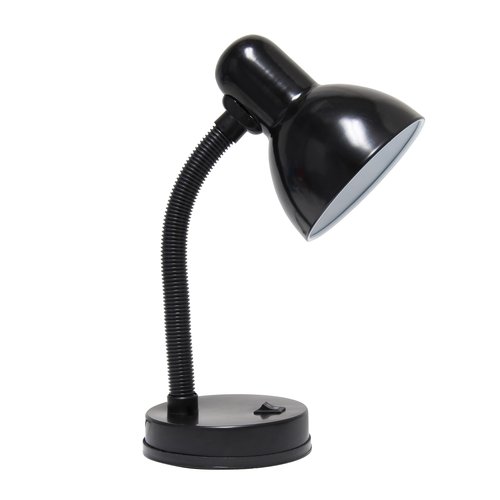 Simple Designs LD1003-BLK Basic Metal Desk Lamp with Flexible Hose Neck for Office, Living Room, Bedroom, College Dorm, Bookshelf, Black