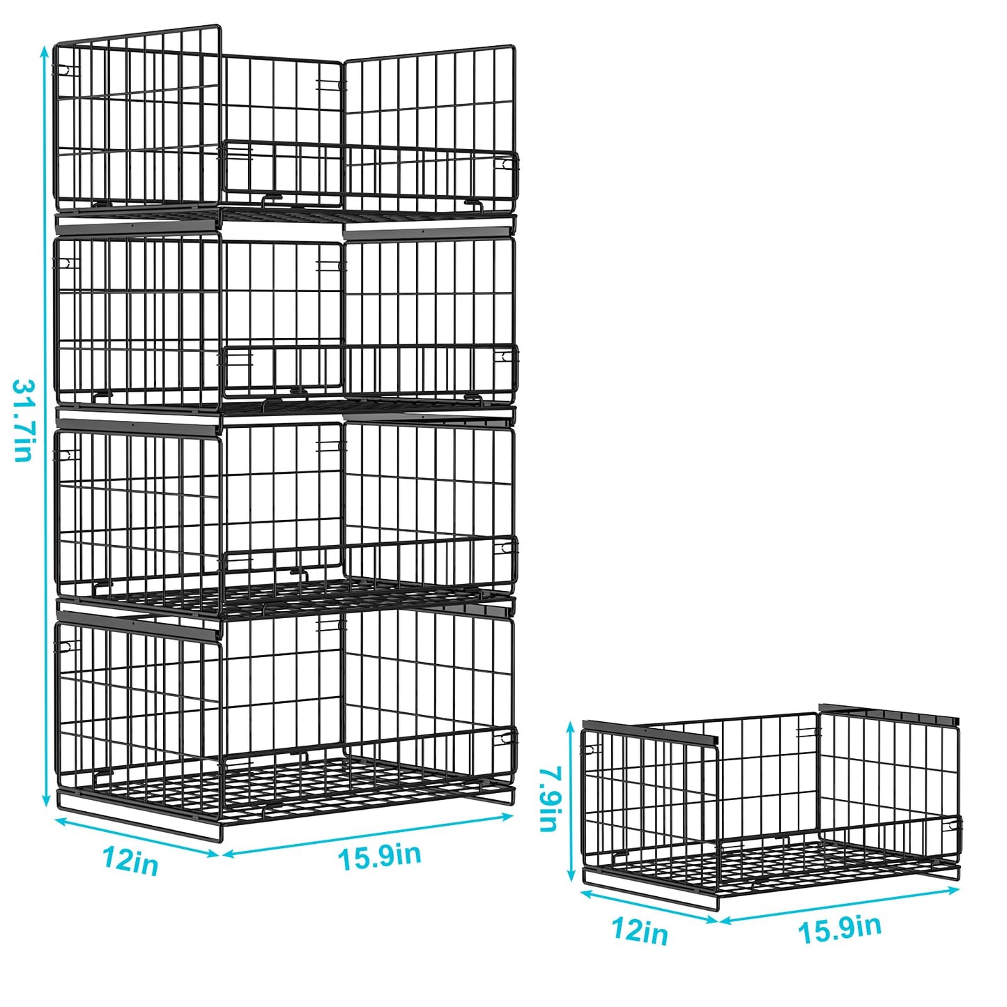 Hongtamoya 4-Tier Sliding Closet Organizers and Storage Shelves, Stackable Closet Shelf Organizer Basket Bins, Drawer Shelf Storage Container for Wardrobe Cupboard Kitchen Bathroom Office, Black