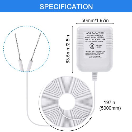 Hotop Power Adapter Compatible with Nest Hello Video Doorbell, Arlo and Eufy Doorbell, 18 Volt 500mA Transformer UL Certified with 16.4 ft Cable