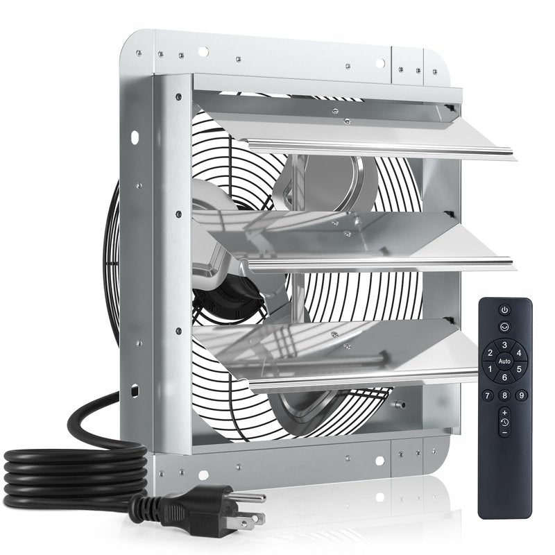 Amico 14 Inch Shutter Exhaust Fan with Remote,Energy Efficient &Quiet 35W EC Motor 1600 CFM Wall Mount Ventilation Fan for Garage,Greenhouse,Attic&Chicken Coop,9-Speed Adjustable,Plug In,Timer,FCC